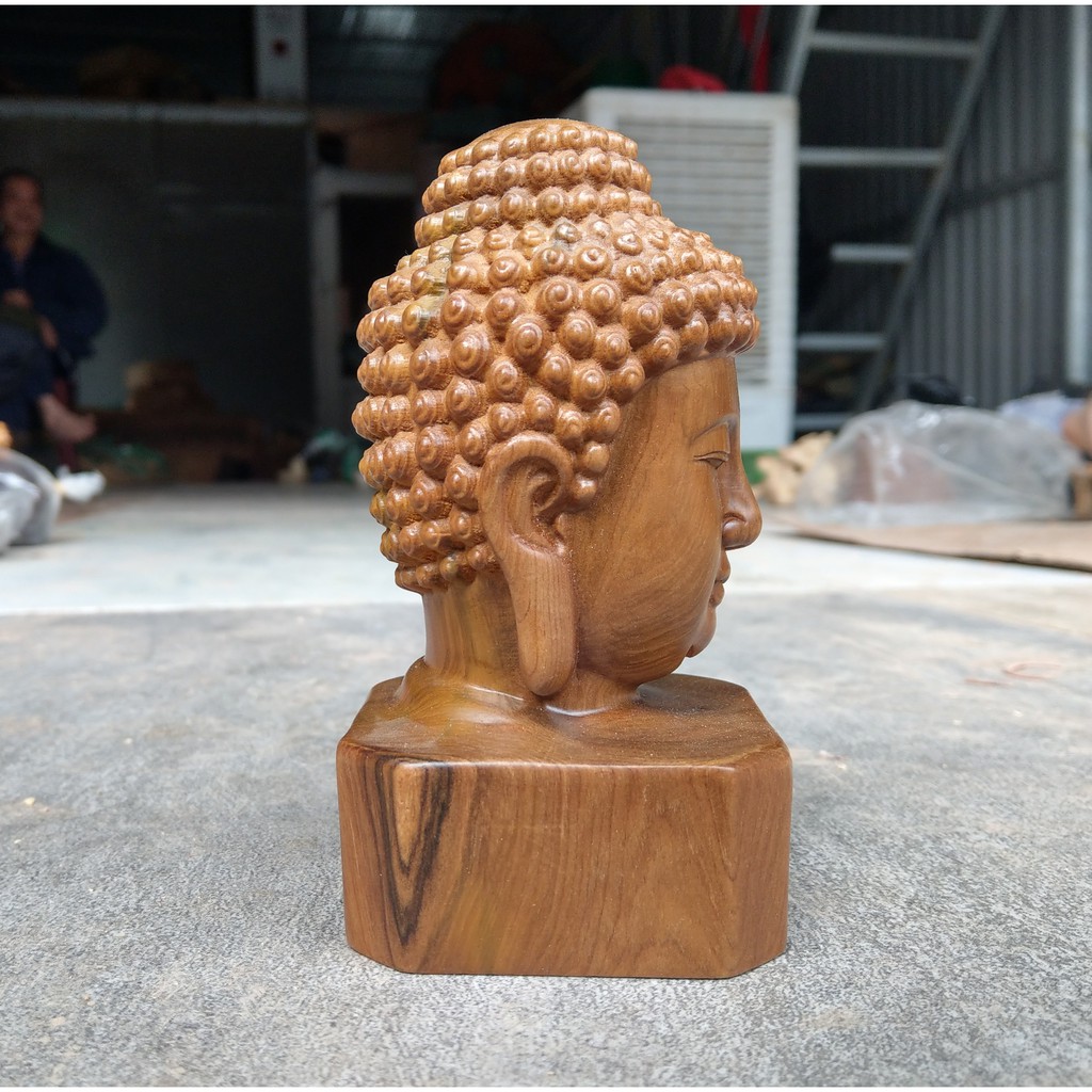 Tượng Mặt Phật Để Ô tô- Đầu Phật A Di Đà - Gỗ Bách Xanh - Cao 16cm