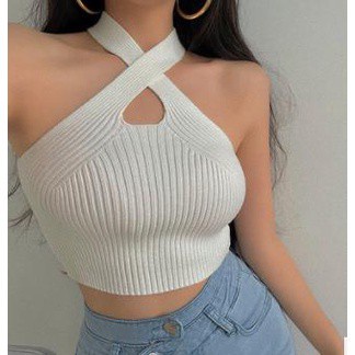 Áo croptop không tay ôm sát màu sắc đơn giản dành cho nữ