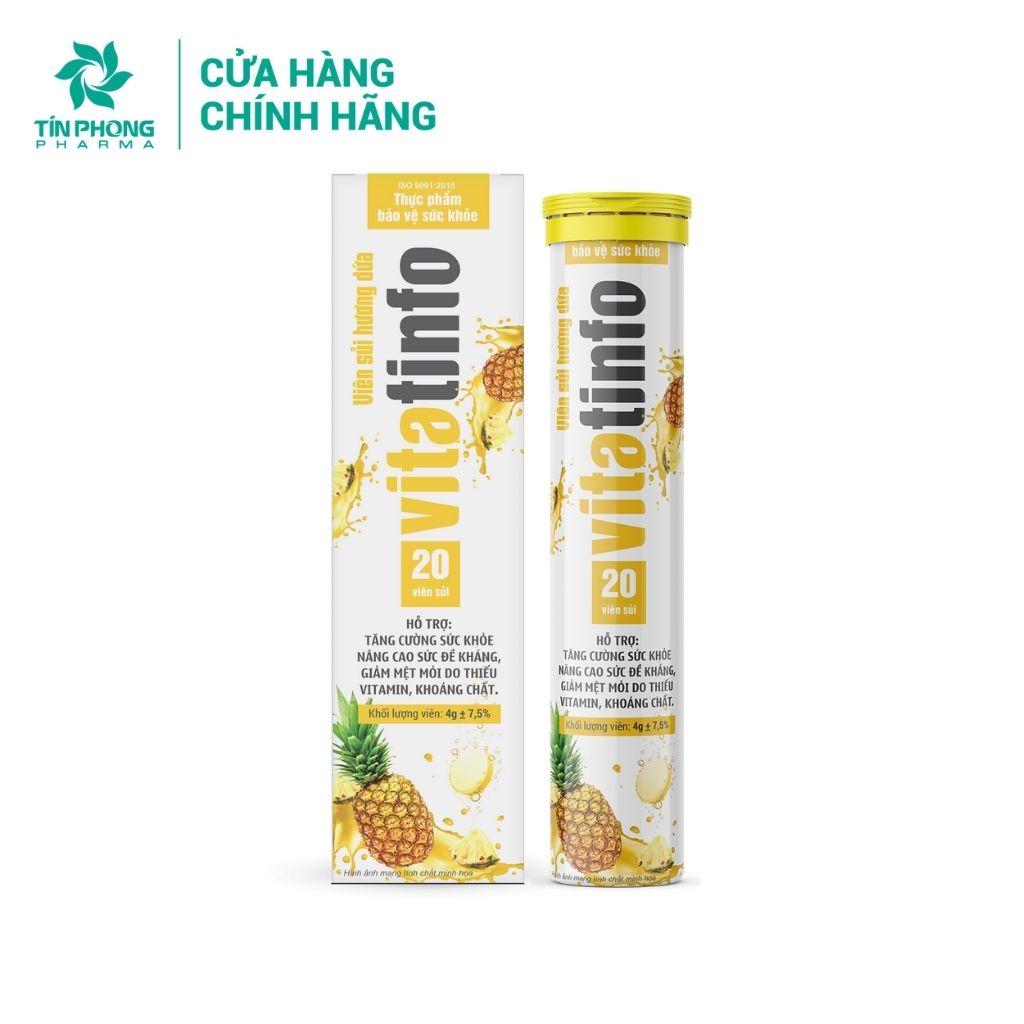 Viên C Sủi Vitatinfo Hỗ Trợ Tăng Cường Sức Khỏe Bổ Sung Vitamin Khoáng Chất Bồi Bổ Cơ Thể Giảm Mệt Mỏi Lọ 20 Viên TTP035