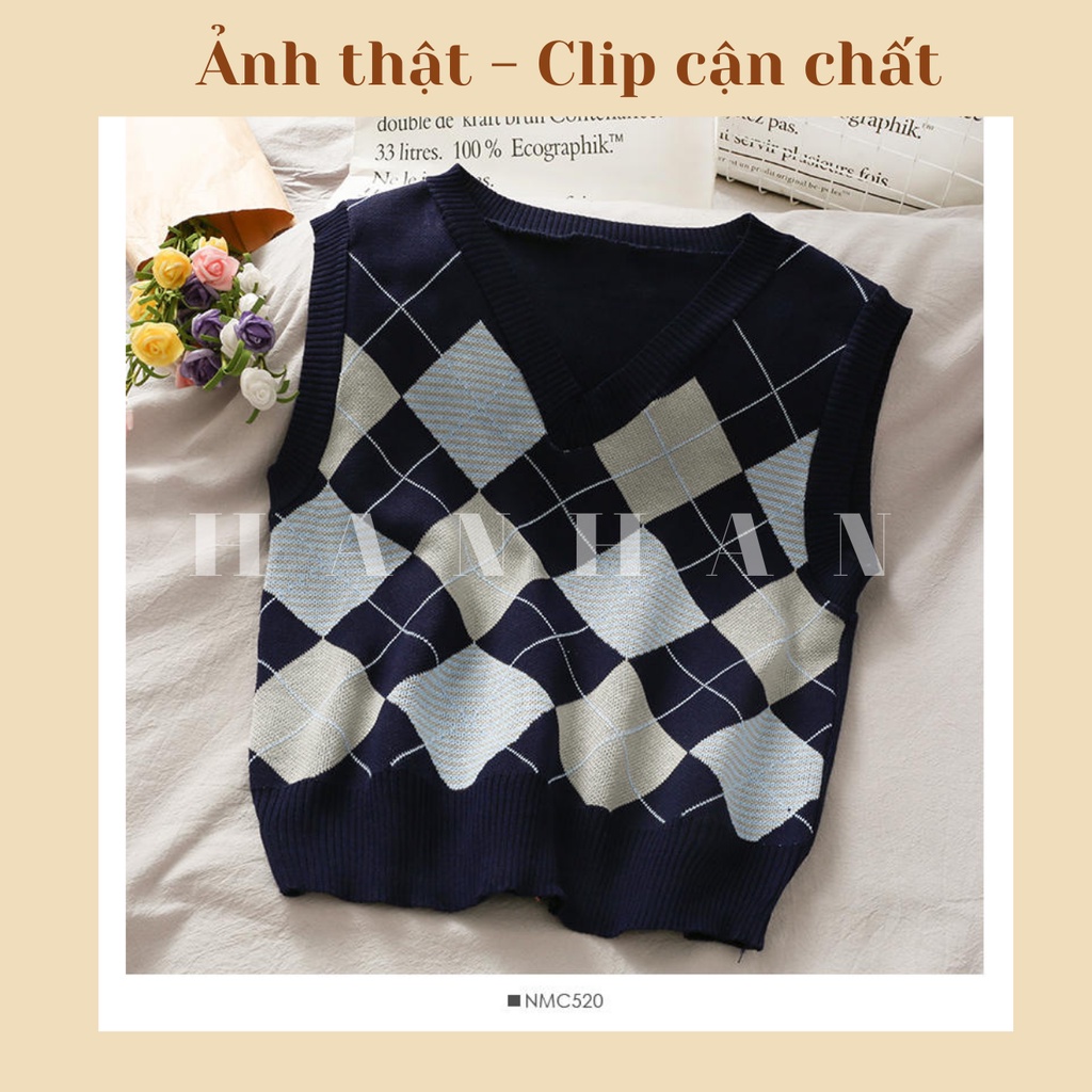 Áo gile dệt kim mix kẻ sọc caro ulzzang hàn quốc G1