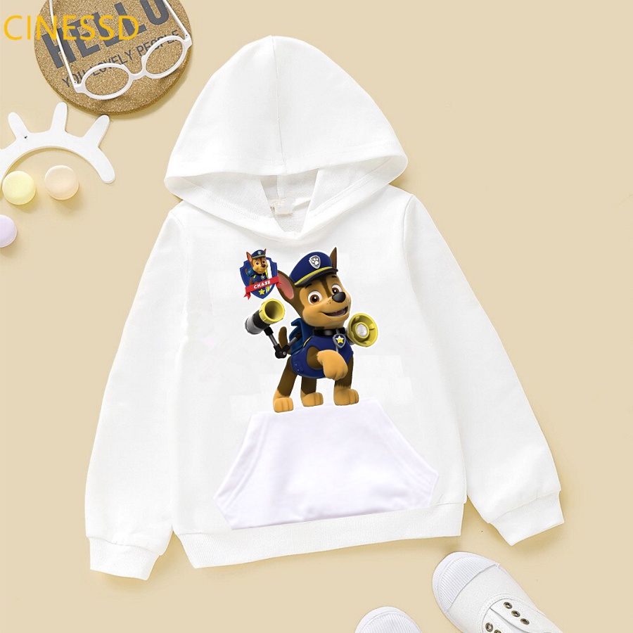 Áo khoác hoodie in hình đội chó cứu hộ paw patrol màu trắng cho bé trai bé gái