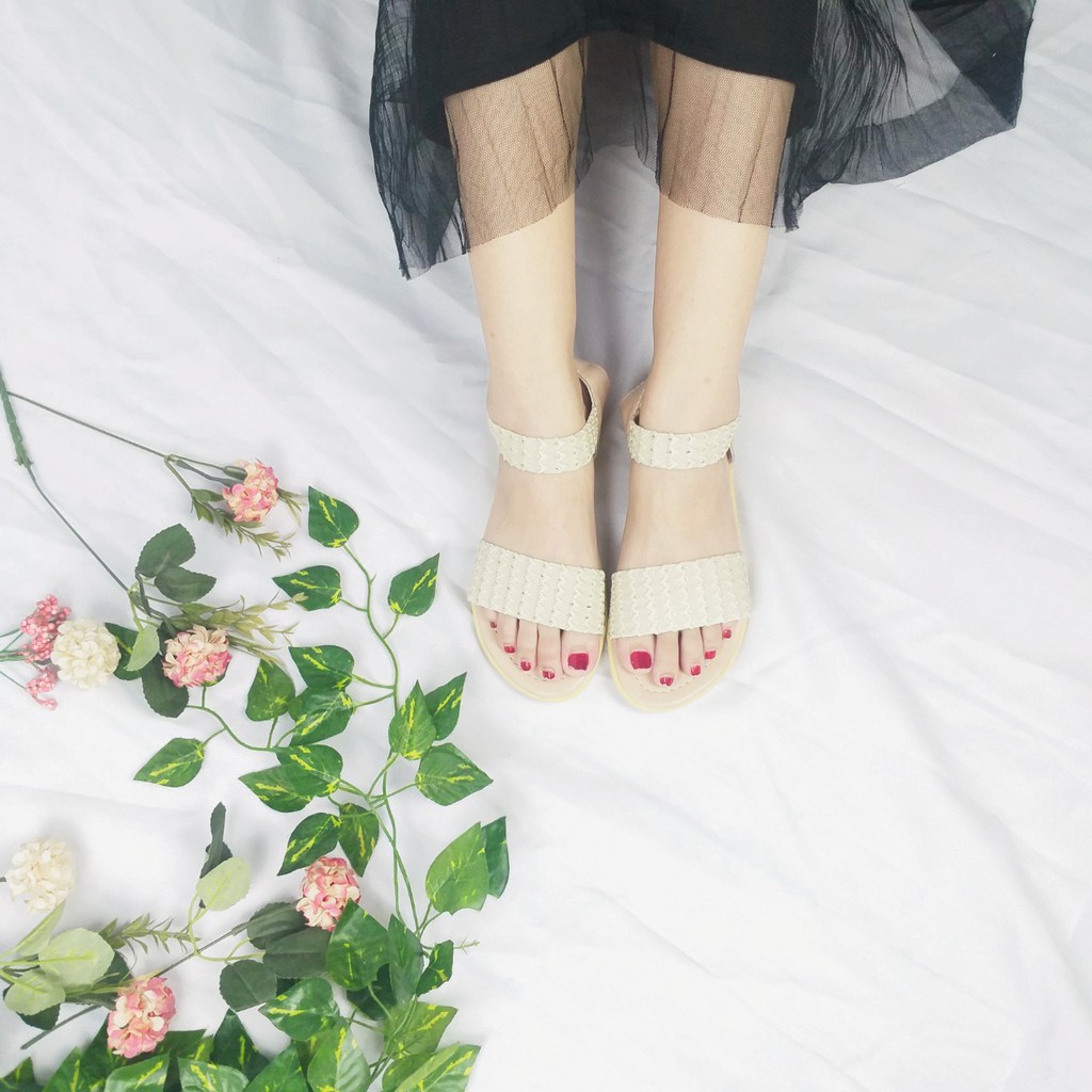 Giày sandal nữ đi học - FreeShip - Giày sandal nữ đi học quai hậu, đế nhựa PU cao 2p mang đi làm đi học đi chơi - TBKT