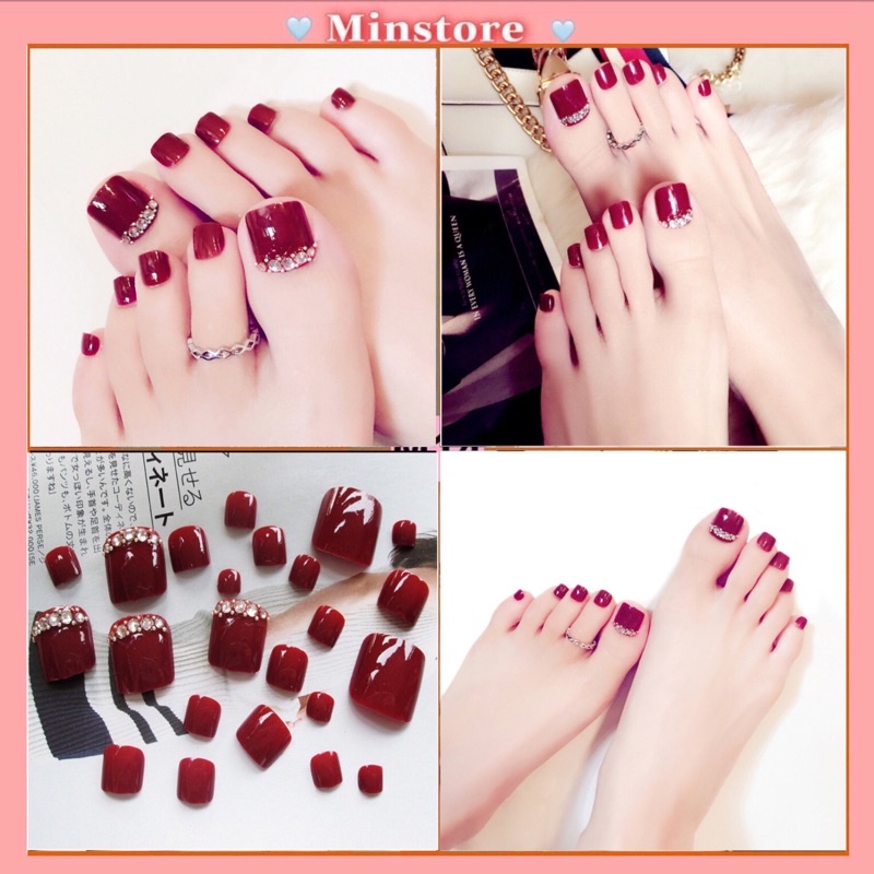 Bộ 24 Móng Chân Giả Thiết Kế Đính Đá Sáng Siêu Xinh