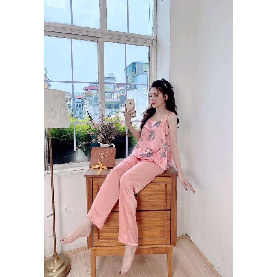Pizama satin lụa phối áo 2 dây | BigBuy360 - bigbuy360.vn