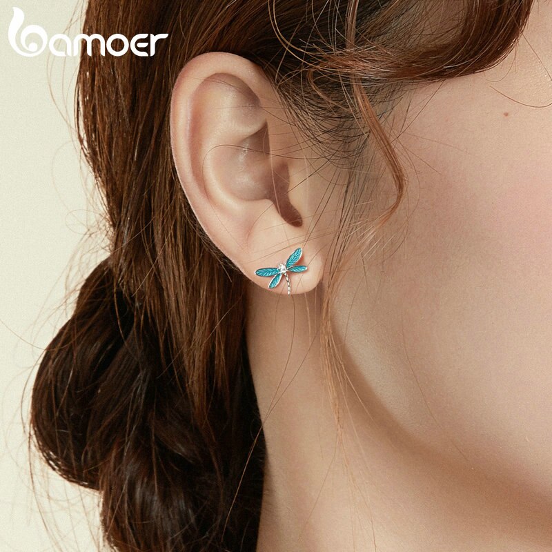 Bông Tai Bamoer BSE455 Làm Bằng Bạc Hình Chuồn Chuồn Thời Trang Cho Nữ