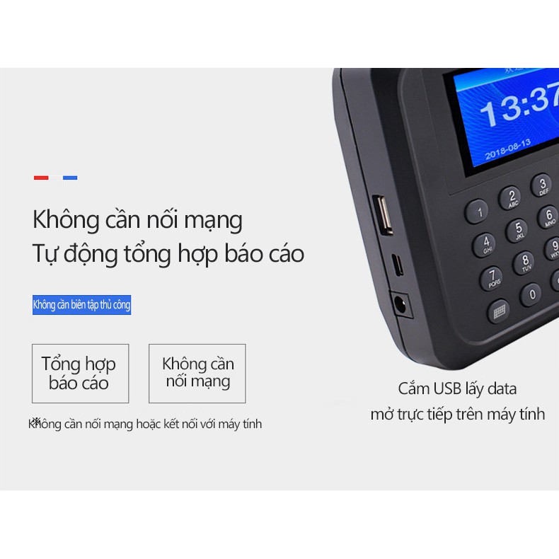 Máy chấm công vân tay + mật mã thông minh (Tặng USB),  không cần tải APP, dung lượng lớn lưu 1000 mẫu vân tay YA13/