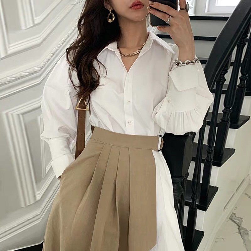 Váy sơ mi xoè phối vạt độc lạ sang chảnh cá tính