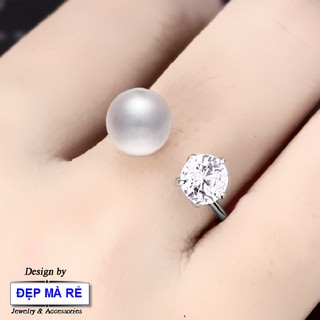 Nhẫn trang sức nữ họa tiết đính đá chất - Tự điều chỉnh được theo ngón tay - Cam kết 1 đổi 1 nếu đen và gỉ sét