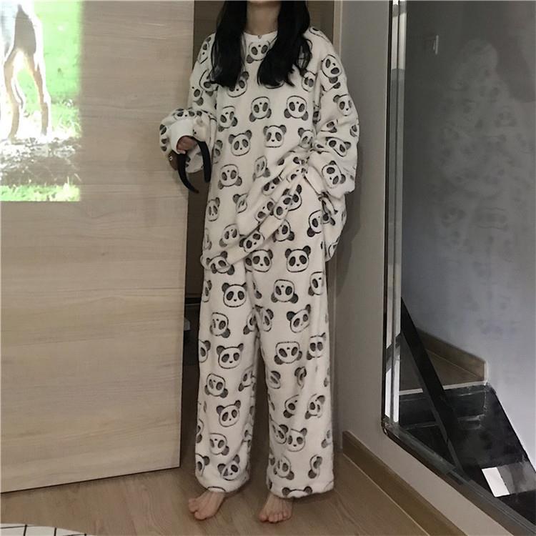 ins  Women Dress Koreanfashion Homewear  Coral  Velvet  Long Sleeve Panda Style  Sleepwear Pajamas Goodquality | BigBuy360 - bigbuy360.vn