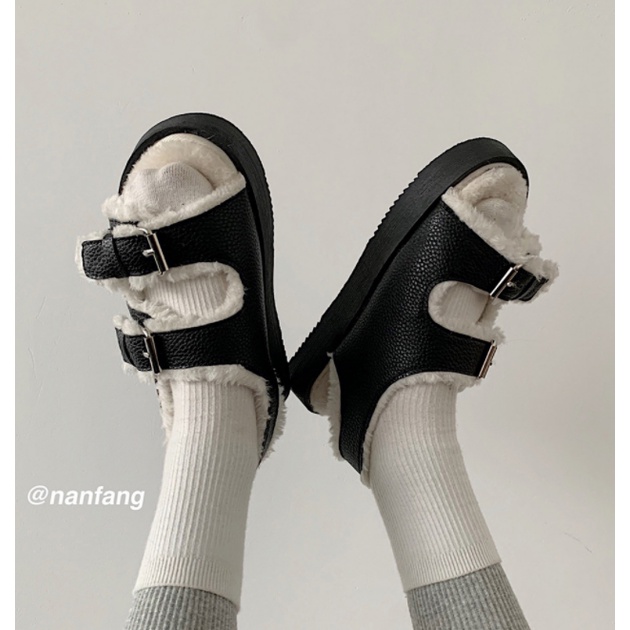 Giày sandal đế phẳng dày dặn lót lông cừu thời trang Hàn Quốc 2022 dành cho nữ tùy chọn màu sắc