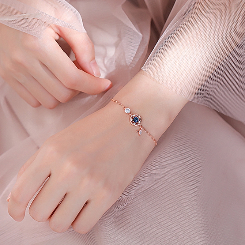 Vòng đeo tay mặt hình Dream Catcher đính hạt pha lê zircon xanh dương phong cách Hàn Quốc xinh xắn cho nữ