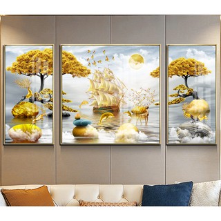 Bô 3 tranh hiện đại thuận buồm xuôi gió tranh trang trí phong khách chất liệu bóng kiếng hoặc vải canvas 335
