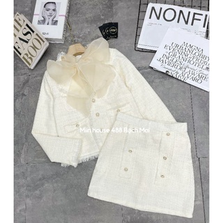 Set dạ tweed nhũ 4 túi Miin