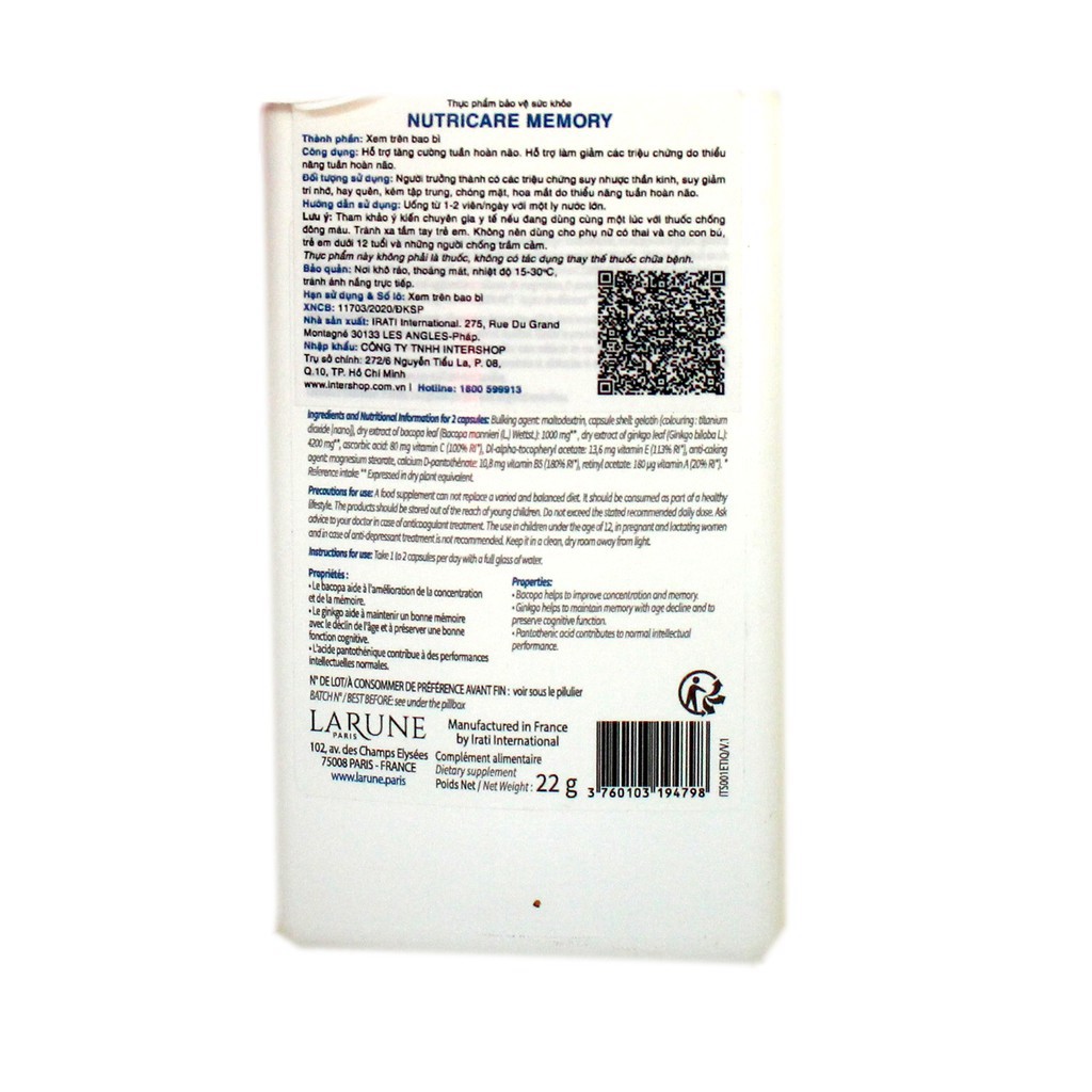 ❤️ Nutricare Memory - 60  viên - Tăng cường tuần hoàn não | BigBuy360 - bigbuy360.vn