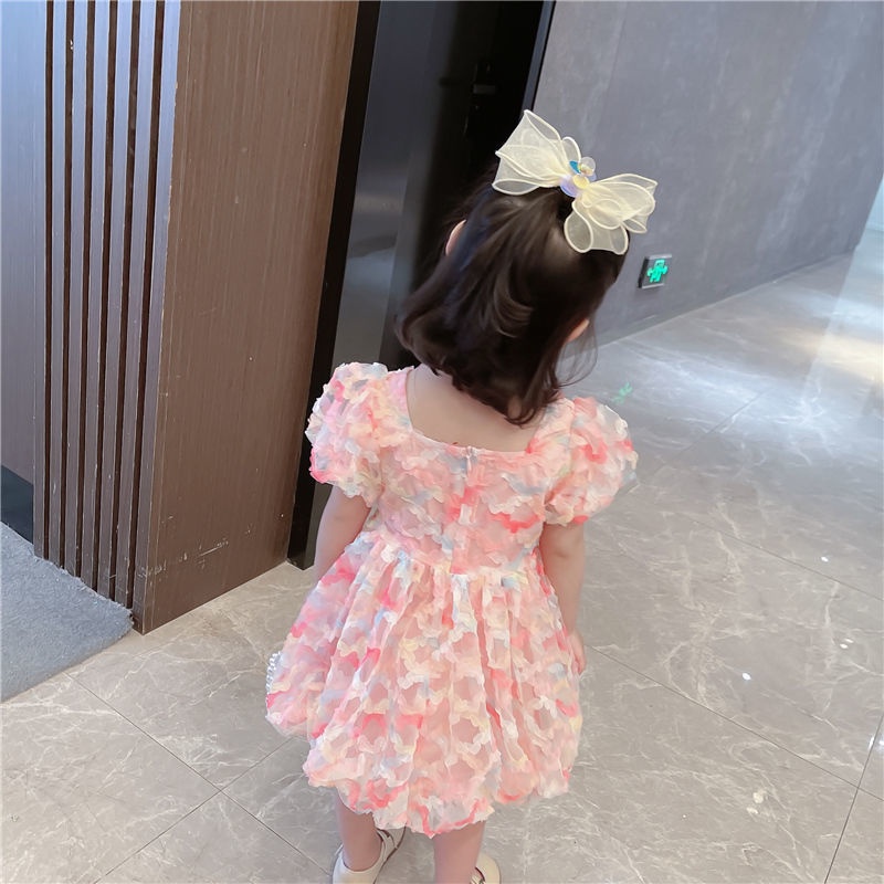 Đầm công chúa tay ngắn phối lưới dễ thương thiết kế thời trang phong cách Hàn Quốc cho bé gái