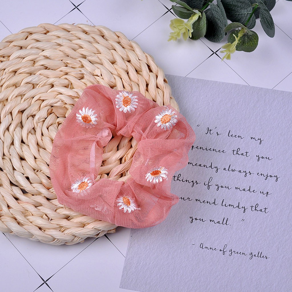 Cột tóc vải thêu Hoa Cúc Scrunchies CT40