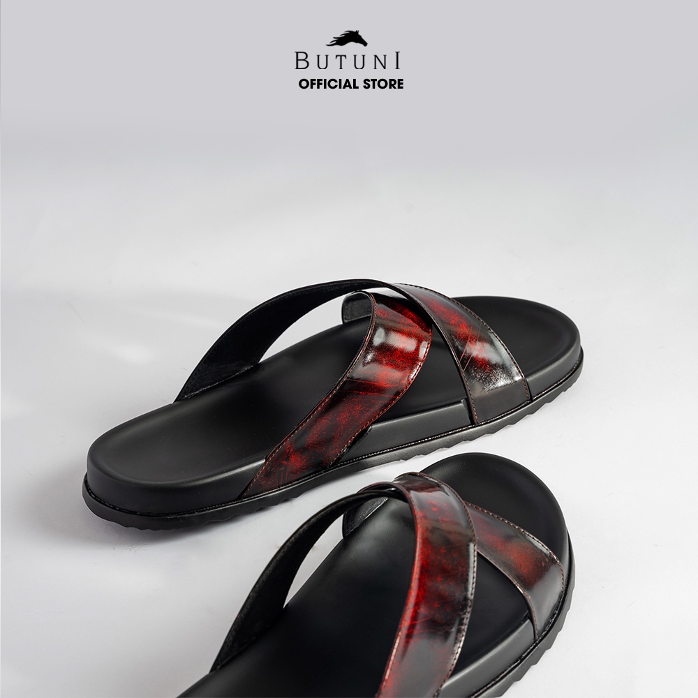 Dép quai chéo da thật Butuni Lava Slippers - Đỏ