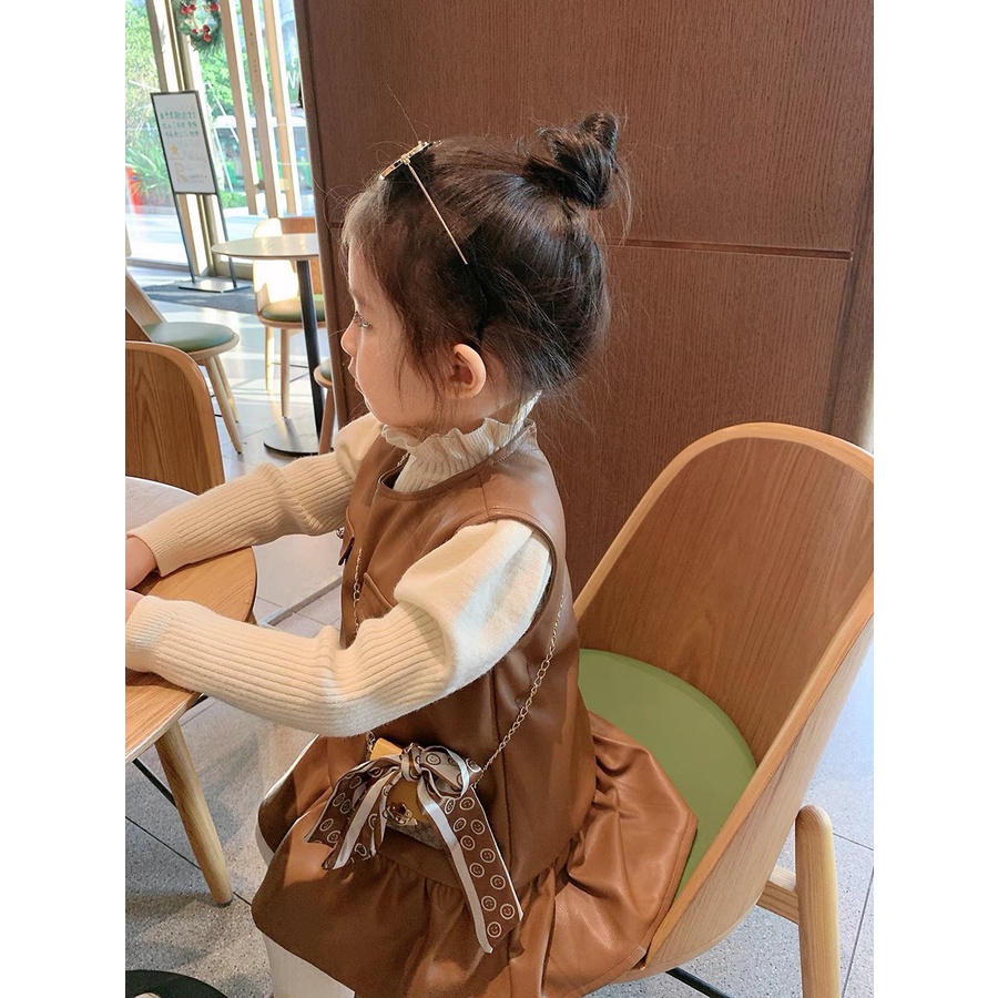 Váy Bé Gái, Váy Thu Dài Tay 2 Chi Tiết Gồm Áo Trong Và Váy Da Size 8/18kg