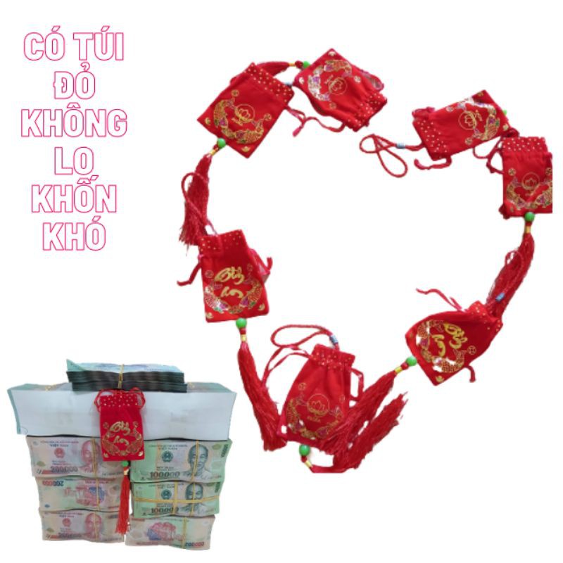 Túi Gấm Đỏ May Mắn Bình An [ Tặng Kèm 1 Gói Nhỏ Bột Thảo Dược Alofa]