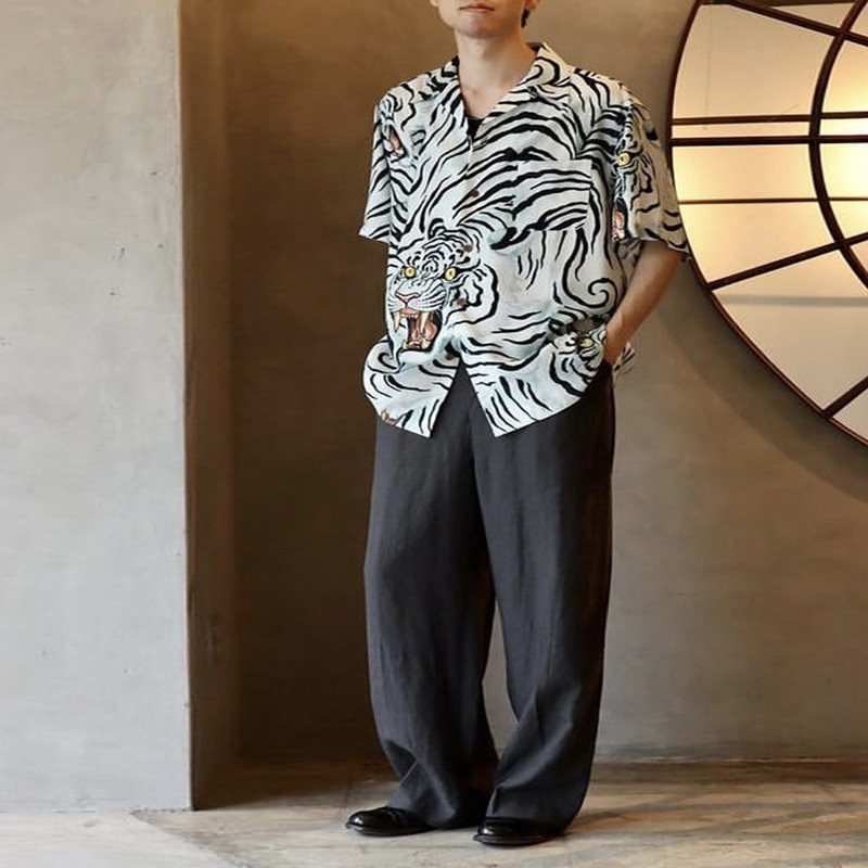 Bán Chạy Nhất Áo Sơ Mi Unisex Tay Ngắn In Hình Hổ Trắng Chảy Mây Plus Size Cho Nam Và Nữ