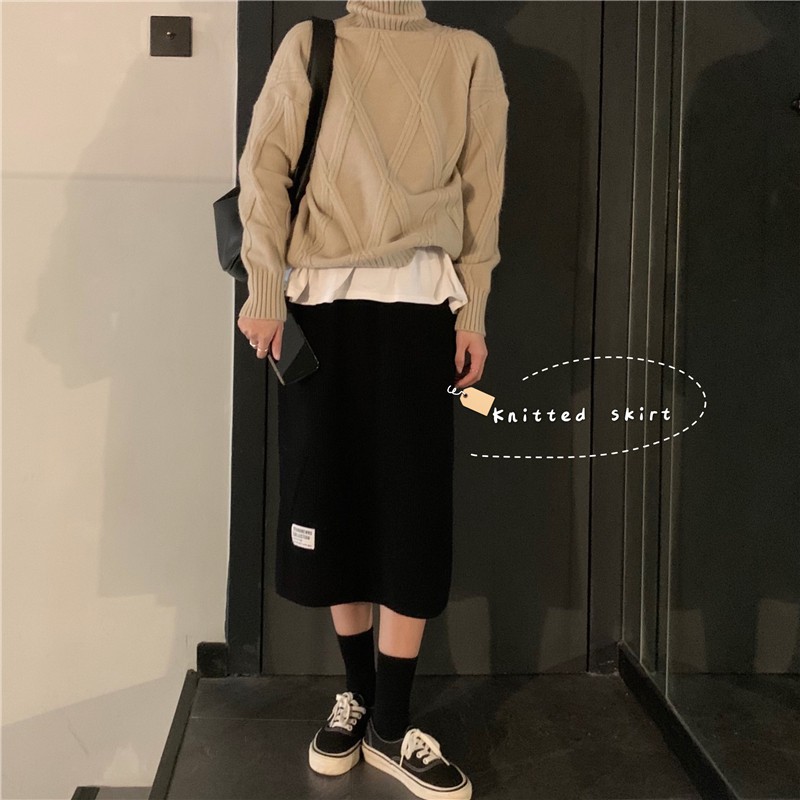 Chân Váy Dệt Kim Dài Lưng Cao Màu Sắc Trẻ Trung Xinh Xắn Dành Cho Nữ | BigBuy360 - bigbuy360.vn