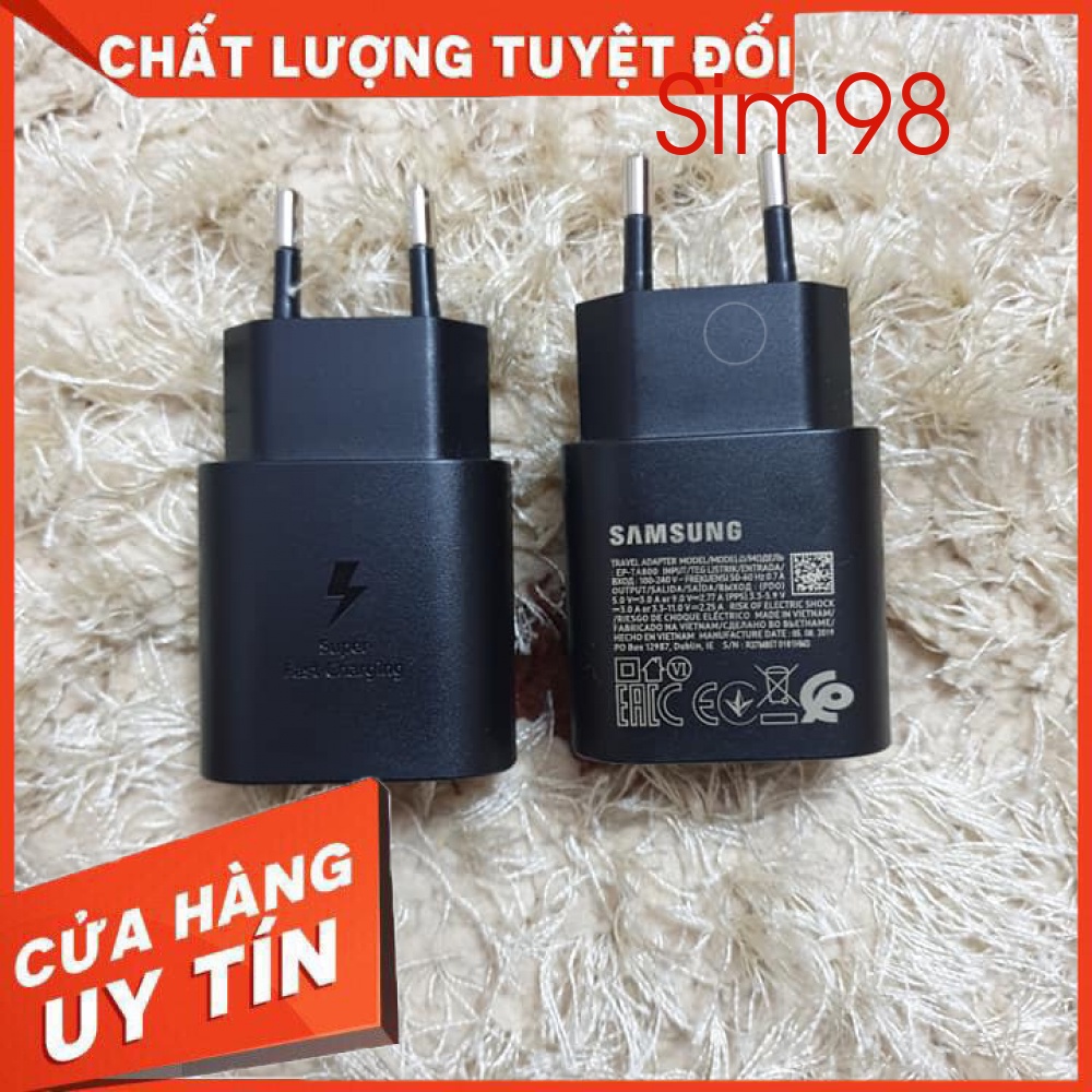 Sạc nhanh 25W zin máy Samsung Note 10, Note 10 Plus, Samsung S10 5G, A90, A80, A70 và Cáp 2 đầu Type C