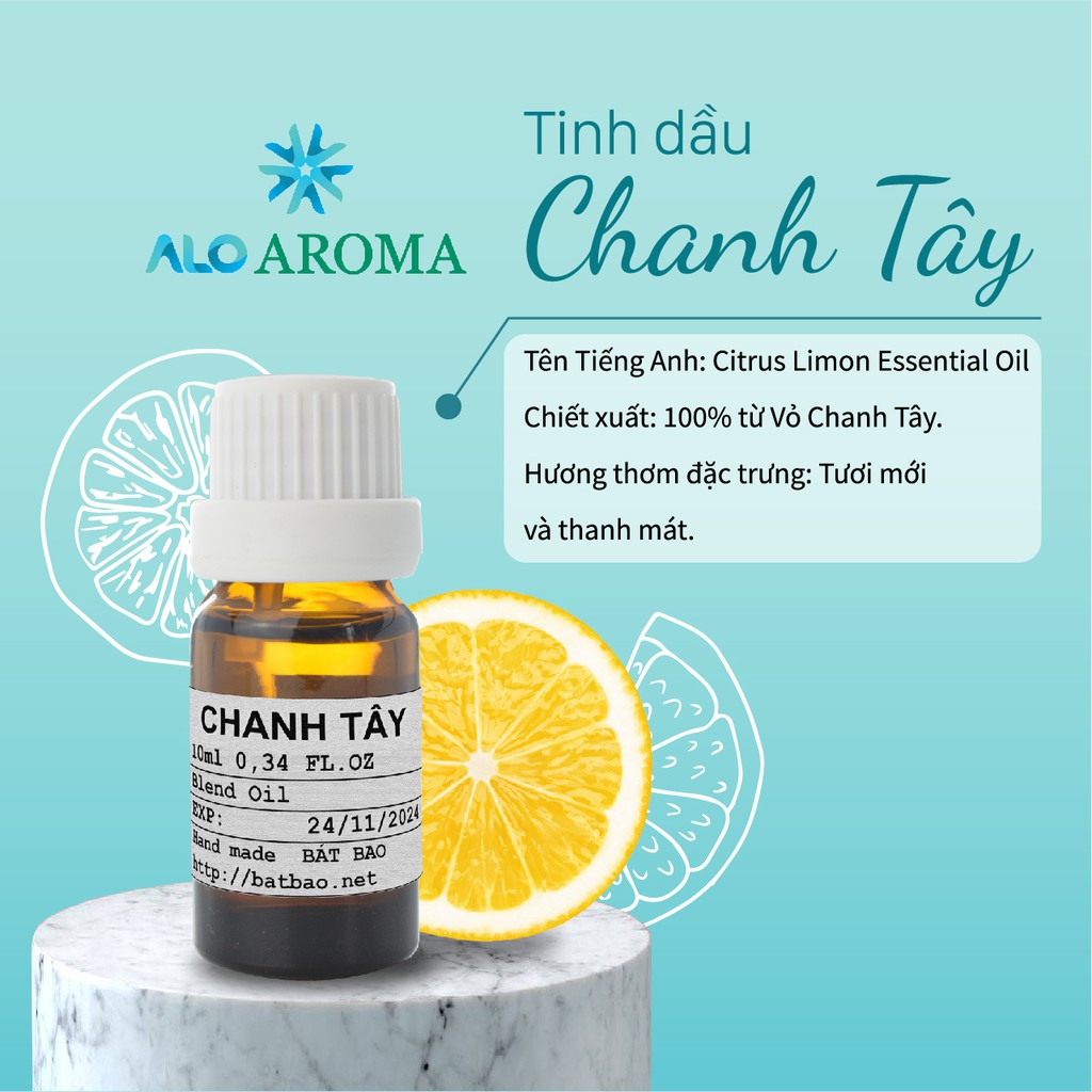 Tinh Dầu Chanh Tây Thiên Nhiên dịu da mụn, thư giãn, thanh lọc không khí Citrus Limon Essential Oil AloAroma