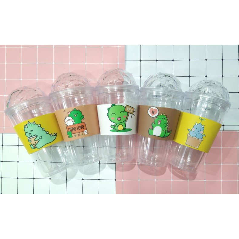 Cốc 2 lớp khủng long  C2DI17 cốc giữ nhiệt ly 2 lớp  pu cốc làm lạnh dễ thương