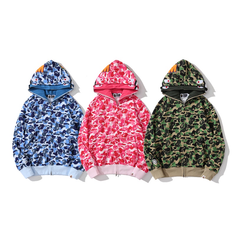 [Best Quality] Áo Khoác Bape, Hoodie Jacket Bape Shark Camo 2 mũ fullzip SS2021, Chất liệu Cotton, 3 màu Camo BapeVN