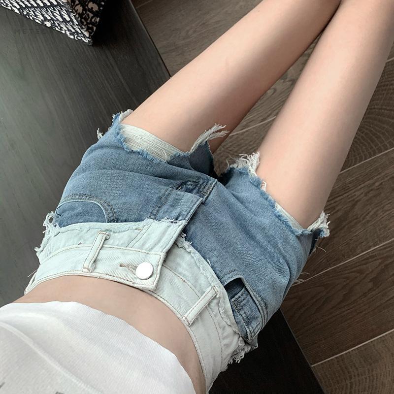 Quần short denim lưng cao phong cách Hàn Quốc thời trang cho nữ