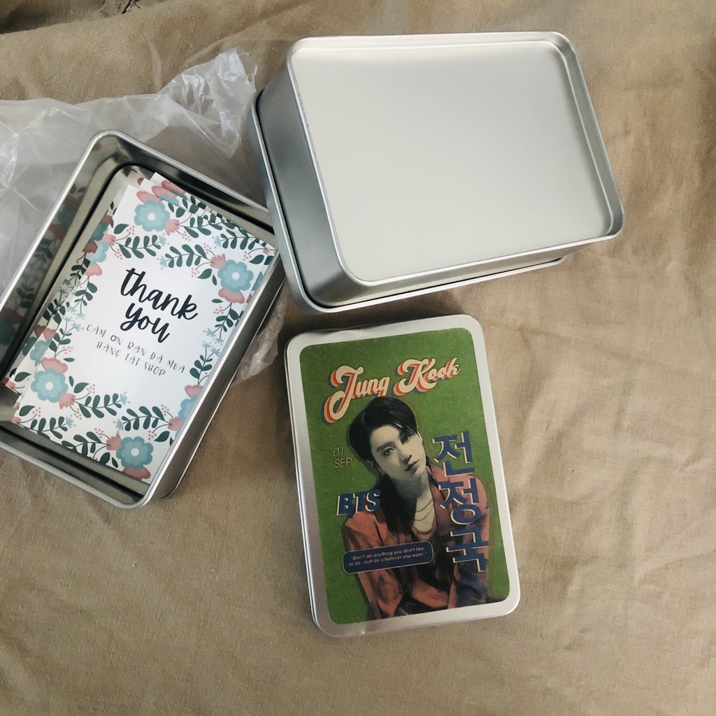 Set 7-99 card BTS combo gift và Hộp KIM LOẠI 7.5x11x4cm đựng được 100 card BTS Vintage Kpop All Stars sang xịn mịn