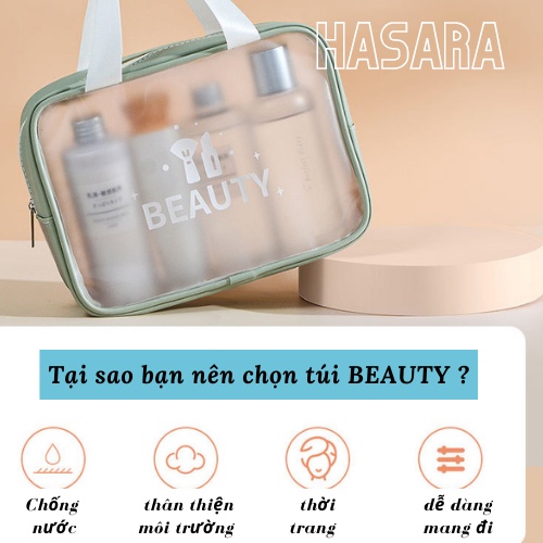 Túi đựng mỹ phẩm du lịch, đồ trang điểm cá nhân, skincare, make up BEAUTY trong suốt chống nước - Hasara