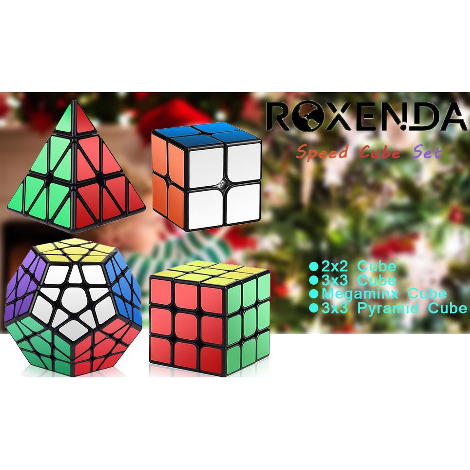 Set 4 Khối Rubik Sticker Viền Đen QiYi 2x2 3x3 Pyraminx Tam Giác, Megaminx 12 Mặt.  Hàng Đẹp, Giá Rẻ