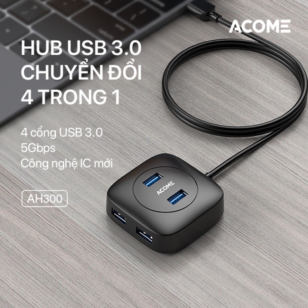 12.12 Hot Deals- HUB USB 3.0 Bộ Chuyển Đổi 4 in1 ACOME AH300 Tốc Độ Truyền Tải Cao Công nghệ IC Mới - Hàng Chính Hãng