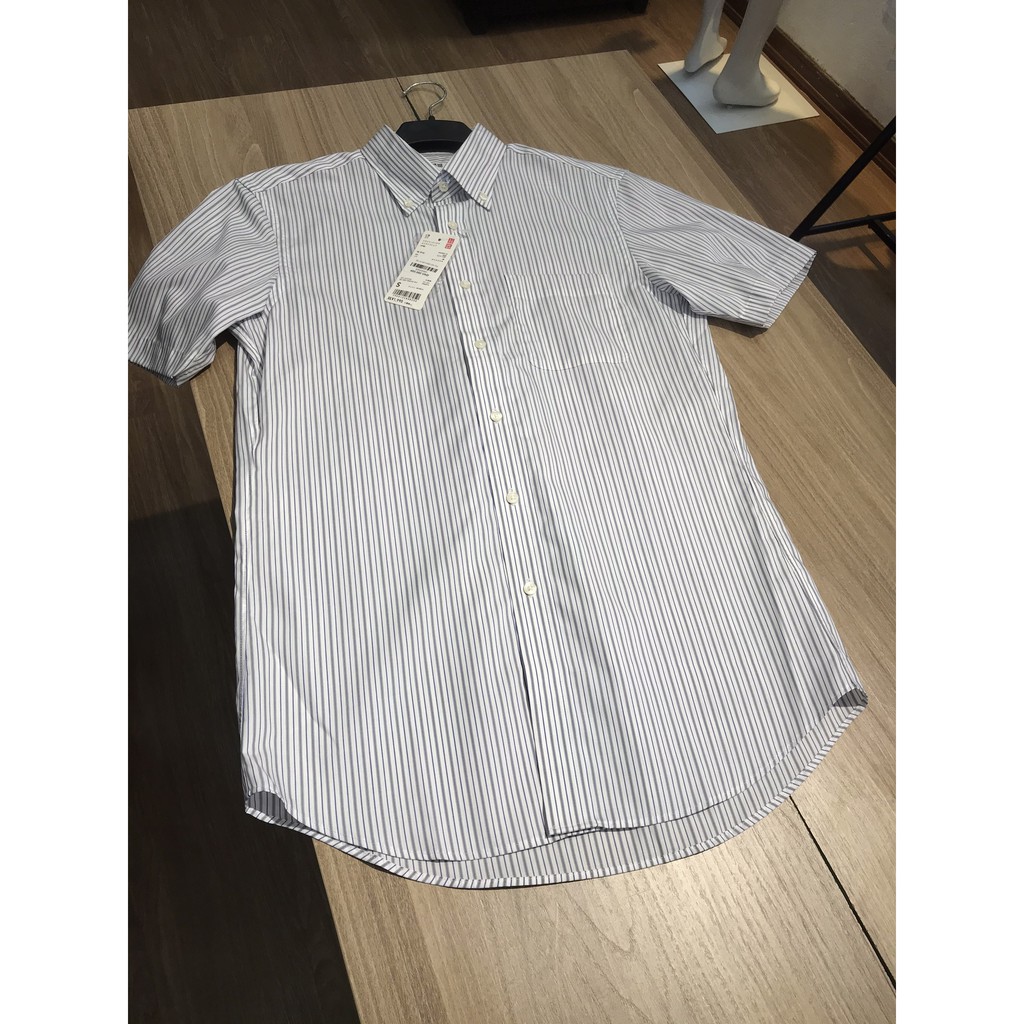 Aó sơ mi kẻ xốp cộc tay Uniqlo