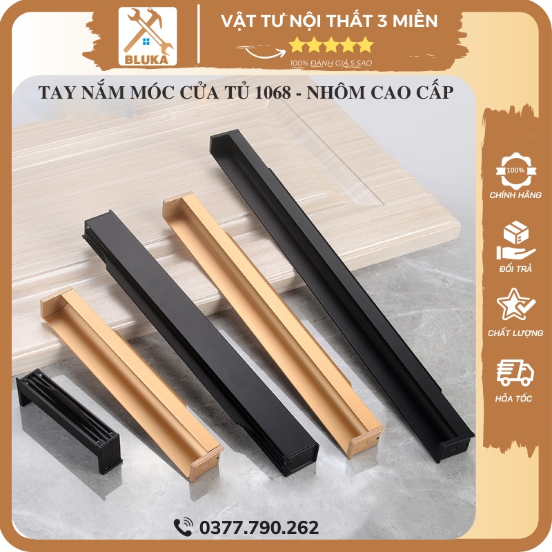 Tay Nắm Cửa Gỗ Âm Chất Liệu Nhôm Cao Cấp, Tay Cầm Tủ Bếp Ngăn Kéo Tủ Quần Áo 1068 BLUKA