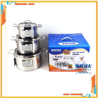 Bộ nồi inox cao cấp 5 đáy matika mtk-c5 chính hãng