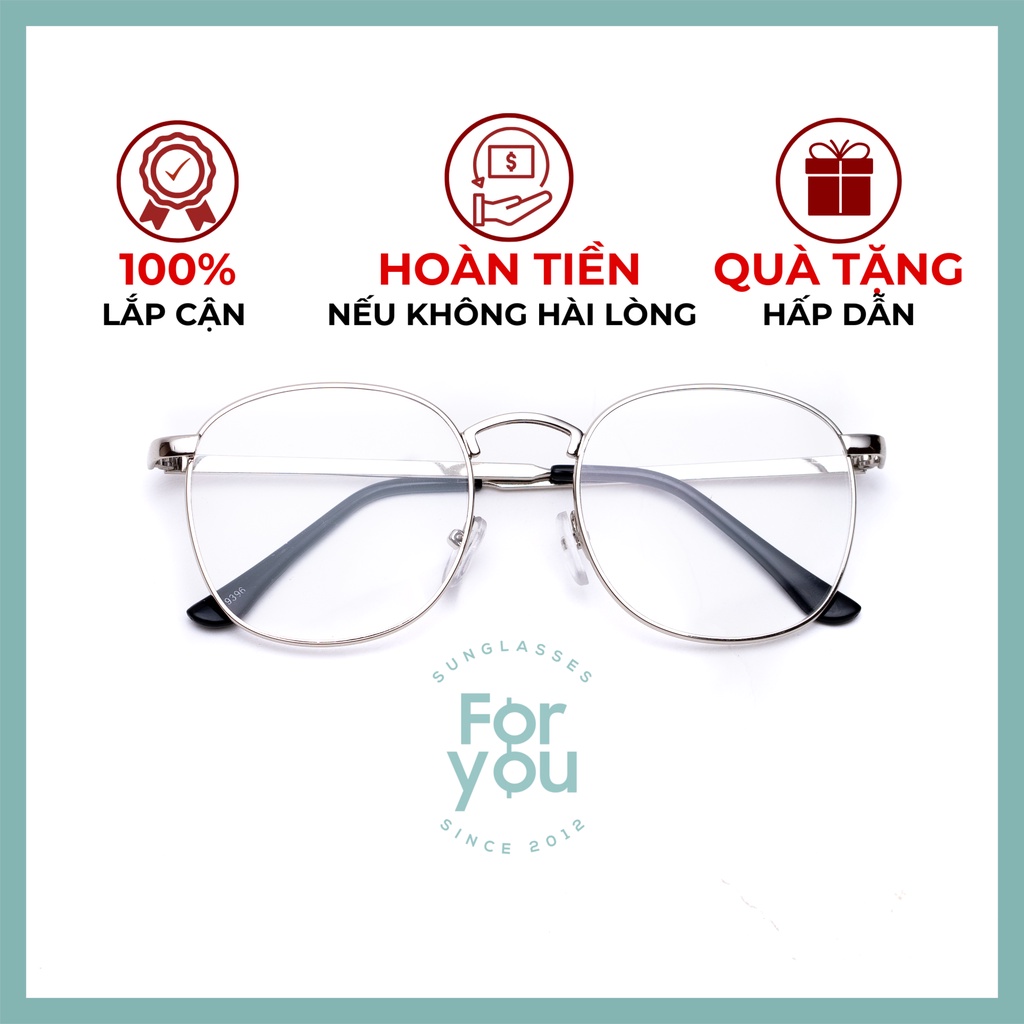 Gọng kính cận kim loại cho mặt vuông 4U, mắt tròn chống bụi hoặc lắp cận, màu bạc – 9396