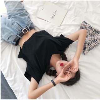 Áo Croptop cổ tim - Áo cộc nữ cổ tim basic thời trang nữ Anna