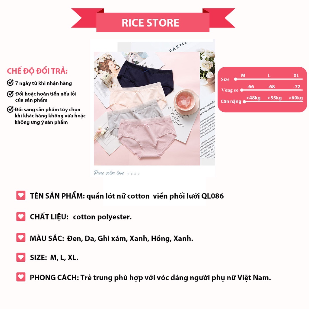 quần lót nữ Cotton nơ phối lưới siêu cute KIMCHIBIKINI chip thái sexy mềm mại thoáng mát xinh đẹp dễ thương QL179