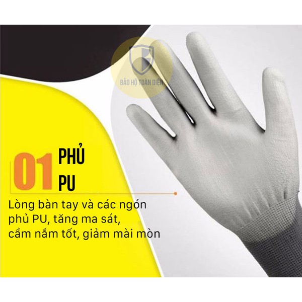 Găng tay phủ PU đa dụng Deltaplus VE702PG | Găng tay làm điện, làm vườn, lái xe