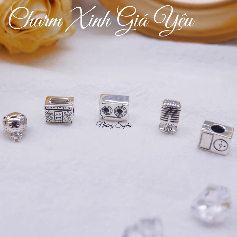 Bộ sưu tập charm bạc 925 Rock Band hình đàn guitar điện, đài catset, micro nhungsophie