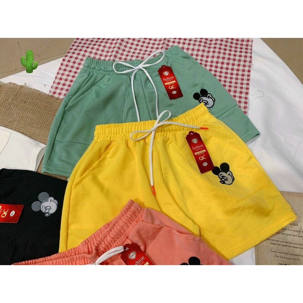 siêu hot quần thun đùi thêu họa tiết chuột xinh ảnh thật pc