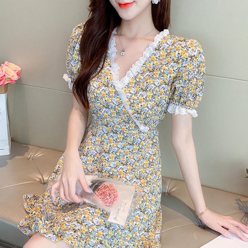Đầm Thiết Kế Mỏng Họa Tiết Hoa Xinh Xắn Thời Trang Mùa Hè Theo Phong Cách Pháp
