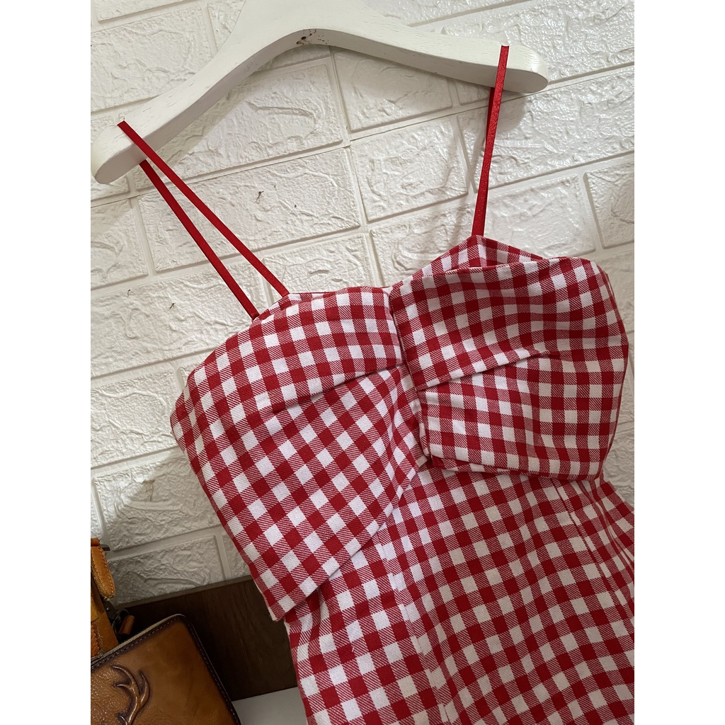 Đầm body dây caro