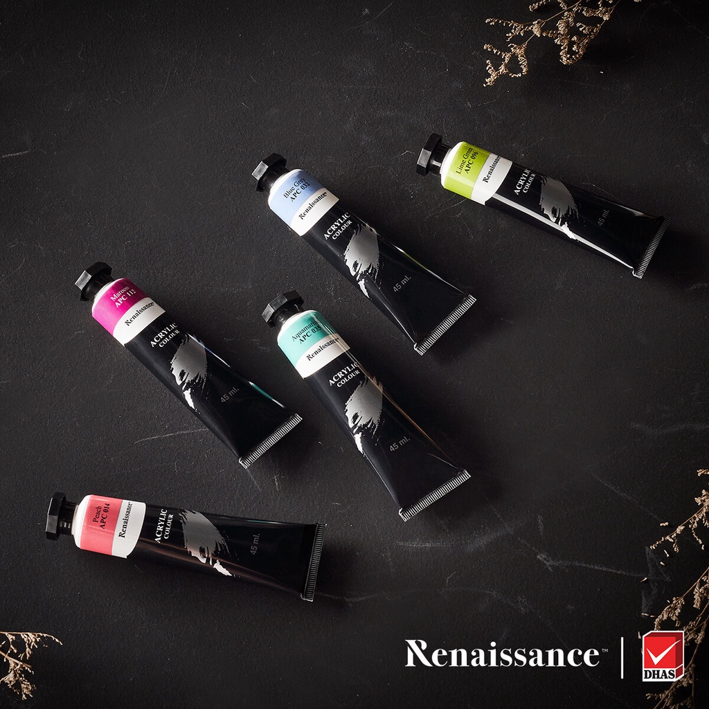 Màu nước acrylic dạng tuýp lớn 45ml Renaissance cao cấp vẽ được trên mọi chất liệu