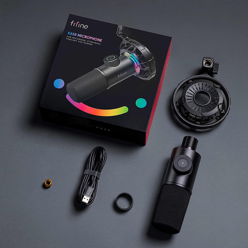 FIFINE K658 - Hàng Chính Hãng - Mic Thu Âm cổng USB - Đổi Màu RGB - Dành Cho Máy tính