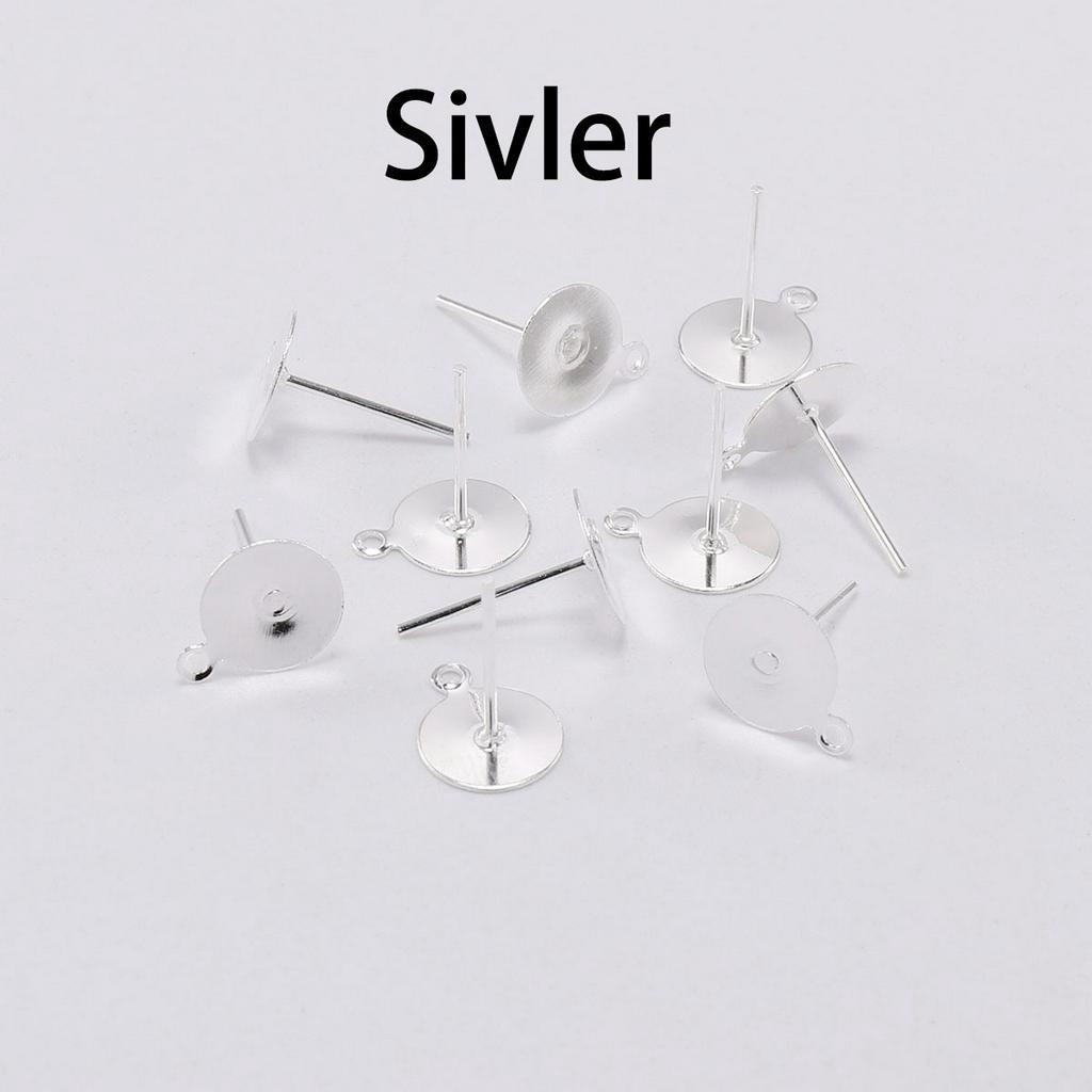 Bộ 200 ghim đế hình tròn rỗng dùng làm đầu khuyên tai / trang sức DIY kích thước 6 8 10 12mm