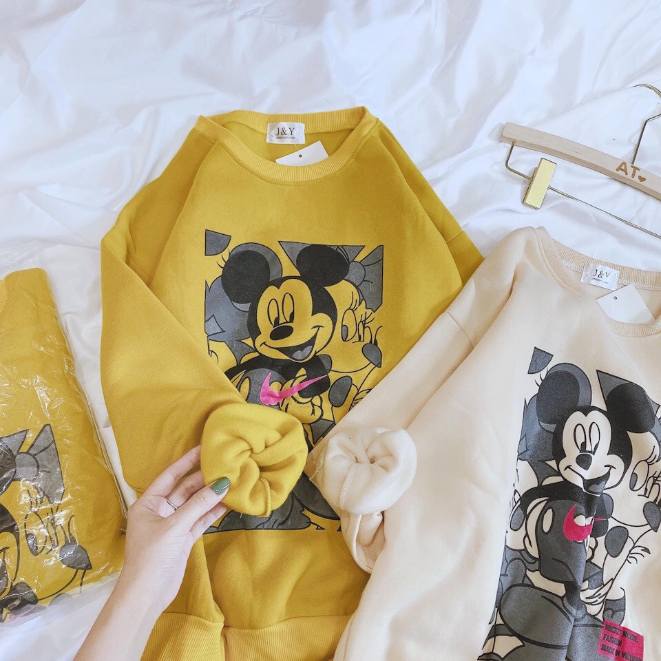 Áo Nỉ Bông Mickey, Áo Hoddie Tay Dài, Cổ Áo Viền Bo, Rộng Vừa VINTAGE STORE