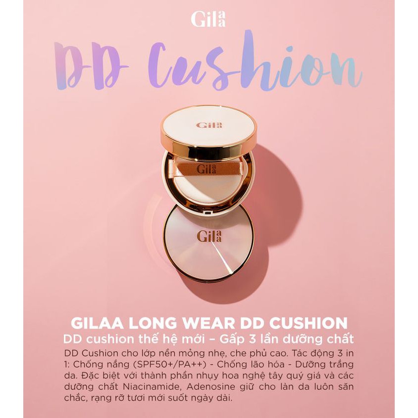 [Tặng Bông phấn] Phấn nước GILAA (Glamrr Q)LONG WEAR DD CUSHION - SPF50+/PA+++ (1 lõi x 13g)